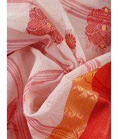 Bengal Fuleswari Woven Designer Pure Handloom Cotton Saree (White Red)