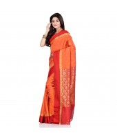 dB DESH BIDESH Women`s Bengal Kanchipuram Art Silk Saree Handmade Whole Body Garad Design With Running Blouse Fanta