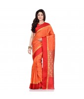 dB DESH BIDESH Women`s Bengal Kanchipuram Art Silk Saree Handmade Whole Body Garad Design With Running Blouse Fanta