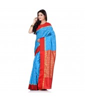 dB DESH BIDESH Women`s Bengal Kanchipuram Art Silk Saree Handmade Whole Body Garad Design With Running Blouse Light Blue