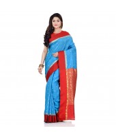 dB DESH BIDESH Women`s Bengal Kanchipuram Art Silk Saree Handmade Whole Body Garad Design With Running Blouse Light Blue