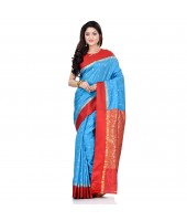 dB DESH BIDESH Women`s Bengal Kanchipuram Art Silk Saree Handmade Whole Body Garad Design With Running Blouse Light Blue