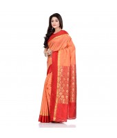 dB DESH BIDESH Women`s Bengal Kanchipuram Art Silk Saree Handmade Whole Body Garad Design With Running Blouse Safron