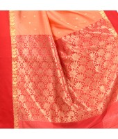 dB DESH BIDESH Women`s Bengal Kanchipuram Art Silk Saree Handmade Whole Body Garad Design With Running Blouse Safron