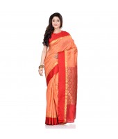 dB DESH BIDESH Women`s Bengal Kanchipuram Art Silk Saree Handmade Whole Body Garad Design With Running Blouse Safron