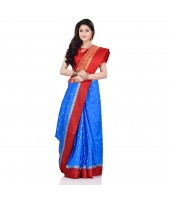 dB DESH BIDESH Women`s Bengal Kanchipuram Art Silk Saree Handmade Whole Body Garad Design With Running Blouse Sky Blue