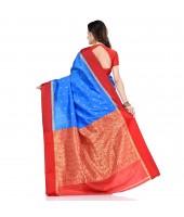 dB DESH BIDESH Women`s Bengal Kanchipuram Art Silk Saree Handmade Whole Body Garad Design With Running Blouse Sky Blue