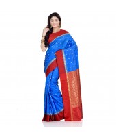 dB DESH BIDESH Women`s Bengal Kanchipuram Art Silk Saree Handmade Whole Body Garad Design With Running Blouse Sky Blue