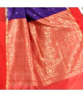 dB DESH BIDESH Women`s Bengal Kanchipuram Art Silk Saree Handmade Whole Body Garad Design With Running Blouse Dark Blue