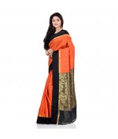 dB DESH BIDESH Women`s Bengal Kanchipuram Art Silk Saree Handmade Whole Body Garad Design With Running Blouse Orange Black