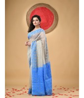  Resham Dhakai Jamdani Cotton Handloom Saree Hajar Buti Design Jamdani Saree (White Blue)