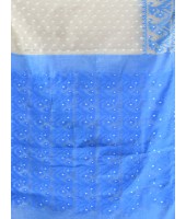  Resham Dhakai Jamdani Cotton Handloom Saree Hajar Buti Design Jamdani Saree (White Blue)