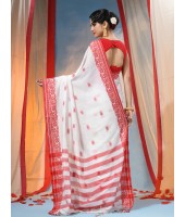 Traditional Soft Handloom Cotton Saree Flower Garden Design With Blouse Piece (Red White)