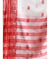 Traditional Soft Handloom Cotton Saree Flower Garden Design With Blouse Piece (Red White)