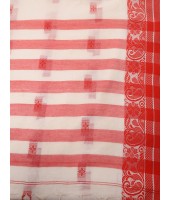 Traditional Soft Handloom Cotton Saree Flower Garden Design With Blouse Piece (Red White)