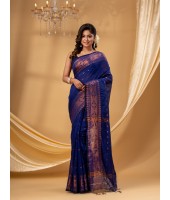 Bengal Cotton Silk Pure Handloom Cotton Saree Kohinoor Work With Blouse Piece (Blue)