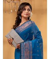  Bengal Cotton Silk Pure Handloom Cotton Saree Kohinoor Work With Blouse Piece (Light Blue)