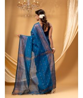  Bengal Cotton Silk Pure Handloom Cotton Saree Kohinoor Work With Blouse Piece (Light Blue)