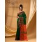 Tant Cotton Silk Handloom Cotton Saree Pushpomala With Blouse Piece (Orange Green)