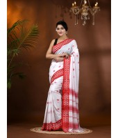 dB DESH BIDESH Women`s Traditional Bengal Handloom Cotton Saree Red Diamond Design With Blouse Piece