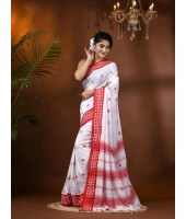 dB DESH BIDESH Women`s Traditional Bengal Handloom Cotton Saree Red Diamond Design With Blouse Piece