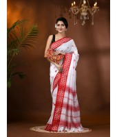 dB DESH BIDESH Women`s Traditional Bengal Handloom Cotton Saree Red Diamond Design With Blouse Piece