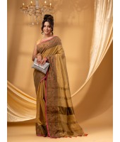 Cotton Handloom Cotton Silk Saree Gulab Work With Blouse Piece (Gold)