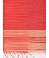  Handloom Tant Pure Cotton Saree Temple Par Desigined With Blouse Piece (Cream red)