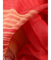  Handloom Tant Pure Cotton Saree Temple Par Desigined With Blouse Piece (Cream red)