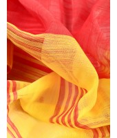 Handloom Tant Pure Cotton Saree Temple Par Desigined With Blouse Piece (Red Yellow)