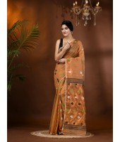  Resham Dhakai Jamdani Cotton Handloom Saree Kohinoor Design Jamdani Saree(Gold)