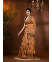  Resham Dhakai Jamdani Cotton Handloom Saree Kohinoor Design Jamdani Saree(Gold)