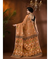  Resham Dhakai Jamdani Cotton Handloom Saree Kohinoor Design Jamdani Saree(Gold)