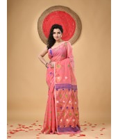 Resham Dhakai Jamdani Cotton Handloom Saree Kohinoor Design Jamdani Saree(Pink)