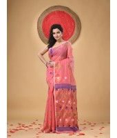 Resham Dhakai Jamdani Cotton Handloom Saree Kohinoor Design Jamdani Saree(Pink)