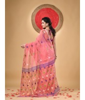 Resham Dhakai Jamdani Cotton Handloom Saree Kohinoor Design Jamdani Saree(Pink)