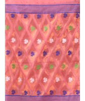 Resham Dhakai Jamdani Cotton Handloom Saree Kohinoor Design Jamdani Saree(Pink)