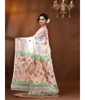 Resham Dhakai Jamdani Cotton Handloom Saree Kohinoor Design Jamdani Saree(white)