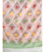 Resham Dhakai Jamdani Cotton Handloom Saree Kohinoor Design Jamdani Saree(white)