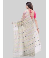 DESH BIDESH Women`s Hirokduti Resham Dhakai jamdani Bengal Pure Cotton Handloom Saree Whole Body Design without Blouse Piece (Off White)