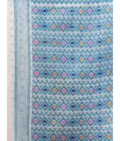 Hirokduti Resham Dhakai jamdani Bengal Pure Cotton Handloom Saree Whole Body Design without Blouse Piece (White Blue)