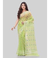 DESH BIDESH Women`S Hirokduti Resham Dhakai Jamdani Bengal Pure Cotton Handloom Saree Without Blouse Piece(Green White)