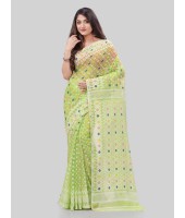 DESH BIDESH Women`S Hirokduti Resham Dhakai Jamdani Bengal Pure Cotton Handloom Saree Without Blouse Piece(Green White)