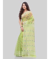 DESH BIDESH Women`S Hirokduti Resham Dhakai Jamdani Bengal Pure Cotton Handloom Saree Without Blouse Piece(Green White)