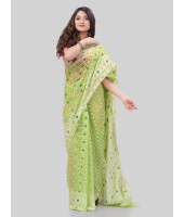 DESH BIDESH Women`S Hirokduti Resham Dhakai Jamdani Bengal Pure Cotton Handloom Saree Without Blouse Piece(Green White)