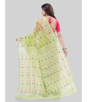 DESH BIDESH Women`S Hirokduti Resham Dhakai Jamdani Bengal Pure Cotton Handloom Saree Without Blouse Piece(Green White)