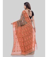 DESH BIDESH Women`s Hirokduti Resham Dhakai jamdani Bengal Pure Cotton Handloom Saree without Blouse Piece(Grey Orange)