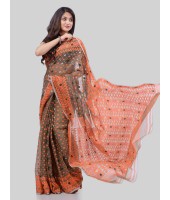 DESH BIDESH Women`s Hirokduti Resham Dhakai jamdani Bengal Pure Cotton Handloom Saree without Blouse Piece(Grey Orange)