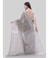 DESH BIDESH Women`s Hirokduti Resham Dhakai jamdani Bengal Pure Cotton Handloom Saree without Blouse Piece(White Black)