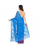 dB Desh Bidesh Women`s Bengal Handloom Tant Soft Dhakai Jamdani Cotton Saree Whole Body Design (Blue Pink)